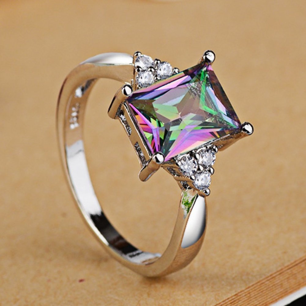 Dainty Radiant Cut Pure Gemstone Zircon Trendy Rings For Women, Evgg1434